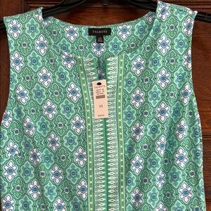 Talbots Green Mandarin Collar Blouse